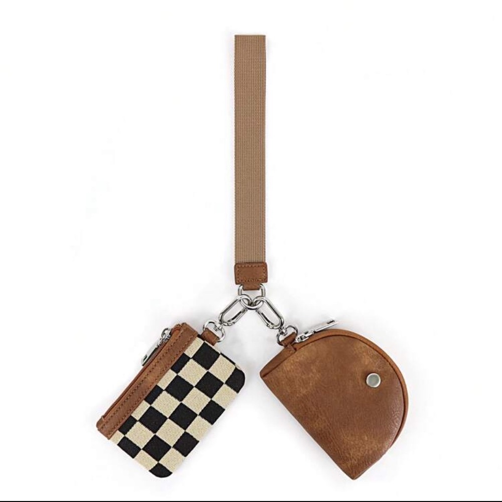 Brown and Checkered Keychain Wallet Set